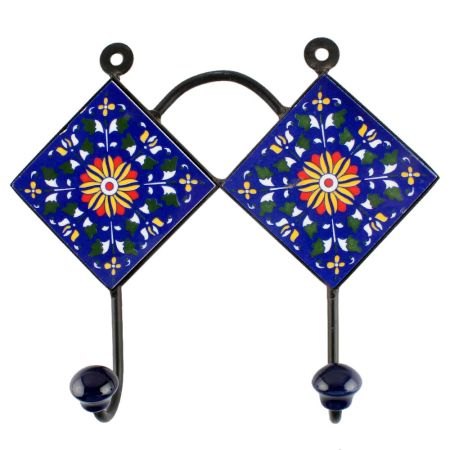 Navy Blue Wheel Flower Ceramic Tile Hook